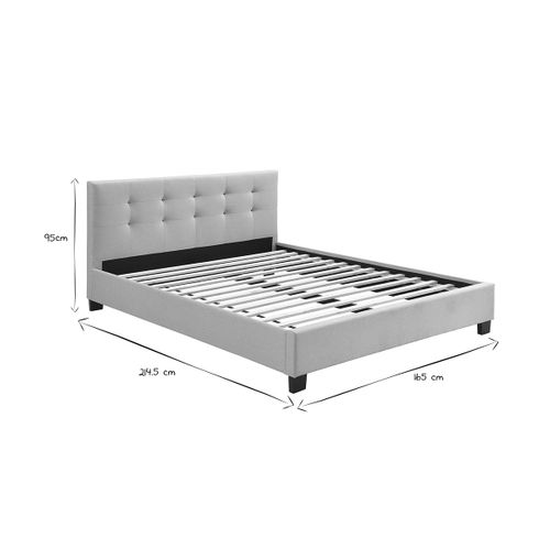 Lit 2 Places 160x200 Cm En Tissu Lin Beige Capitonné Marquise