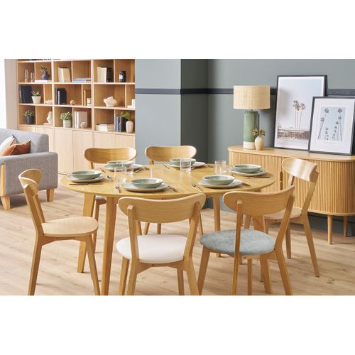Table à Manger Ronde Extensible Finition Chêne L120-150 Cm Leena
