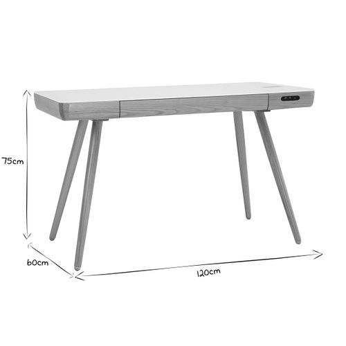 Bureau Connecté Multimédia Avec Tiroir En Verre Et Bois Clair L120 Cm Clever