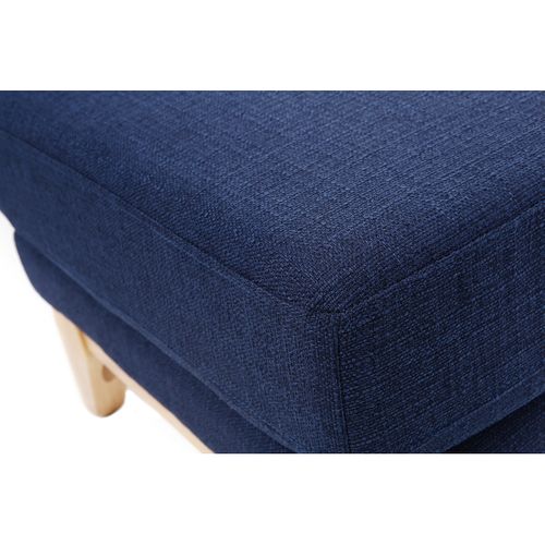 Pouf Repose-pieds Déhoussable Scandinave En Tissu Bleu Foncé Et Bois Clair Oslo