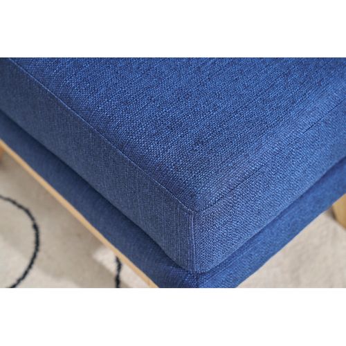 Pouf Repose-pieds Déhoussable Scandinave En Tissu Bleu Foncé Et Bois Clair Oslo