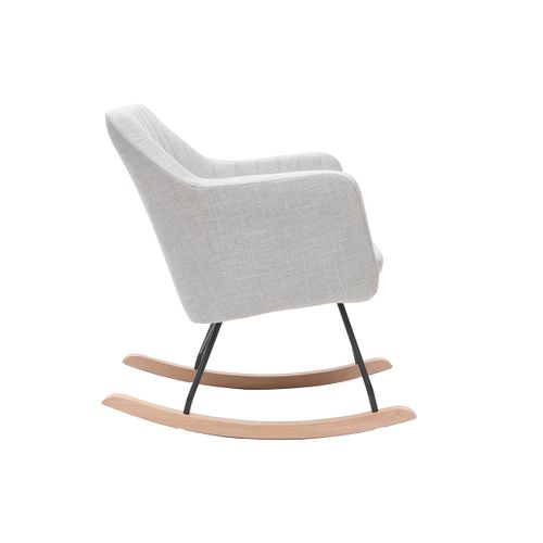Rocking Chair Scandinave En Tissu Gris Clair, Métal Noir Et Bois Clair Aleyna