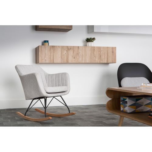 Rocking Chair Scandinave En Tissu Gris Clair, Métal Noir Et Bois Clair Aleyna