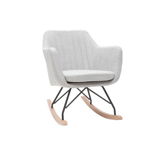 Rocking Chair Scandinave En Tissu Gris Clair, Métal Noir Et Bois Clair Aleyna