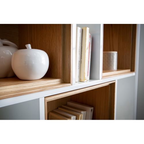 Bibliothèque Modulable Blanche Et Finition Bois Clair Chêne L85 Cm Jazz