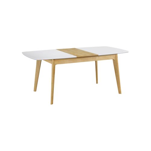 Table Extensible Rallonges Intégrées Rectangulaire Blanc Et Bois L140-180 Cm Meena
