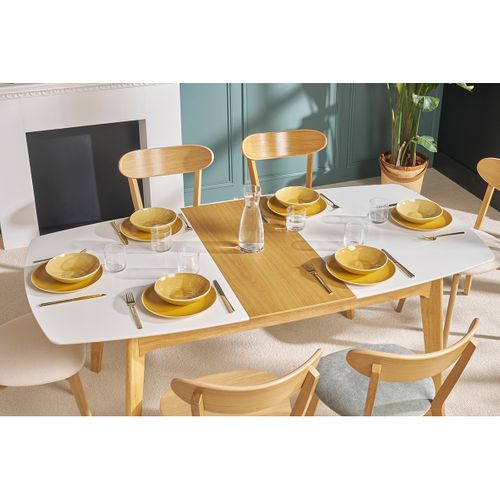 Table Extensible Rallonges Intégrées Rectangulaire Blanc Et Bois L140-180 Cm Meena