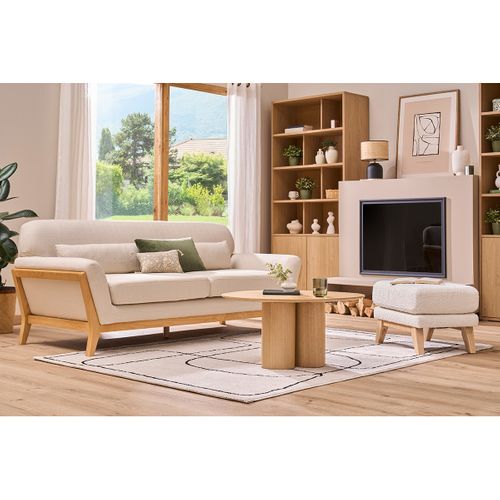 Canapé Scandinave 3 Places En Tissu Beige Et Bois Clair Yoko