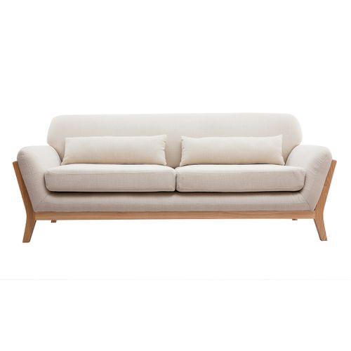 Canapé Scandinave 3 Places En Tissu Beige Et Bois Clair Yoko