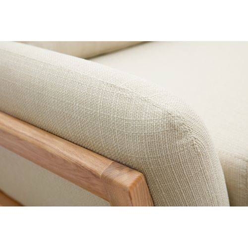 Canapé Scandinave 3 Places En Tissu Beige Et Bois Clair Yoko