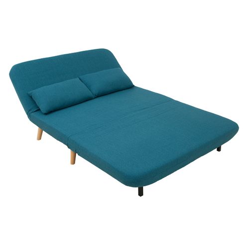 Chauffeuse 2 Places Convertible En Tissu Bleu Canard Et Bois Clair Amiko