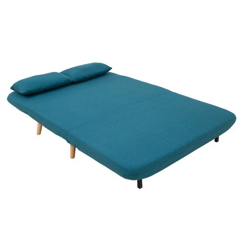 Chauffeuse 2 Places Convertible En Tissu Bleu Canard Et Bois Clair Amiko