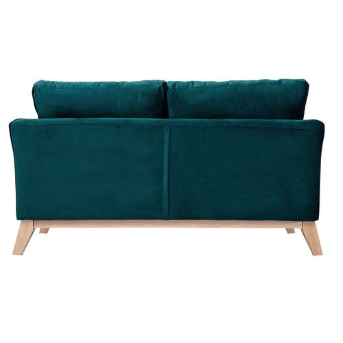 Canapé Scandinave Déhoussable 2 Places En Tissu Velours Bleu Pétrole Et Bois Clair Oslo