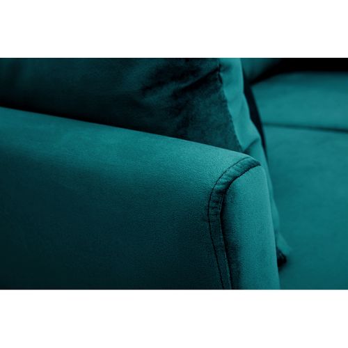 Canapé Scandinave Déhoussable 2 Places En Tissu Velours Bleu Pétrole Et Bois Clair Oslo