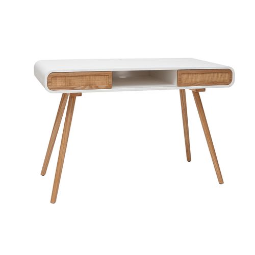 Bureau Avec Rangement Vintage Blanc, Cannage Et Bois Clair L120 Cm Olympe