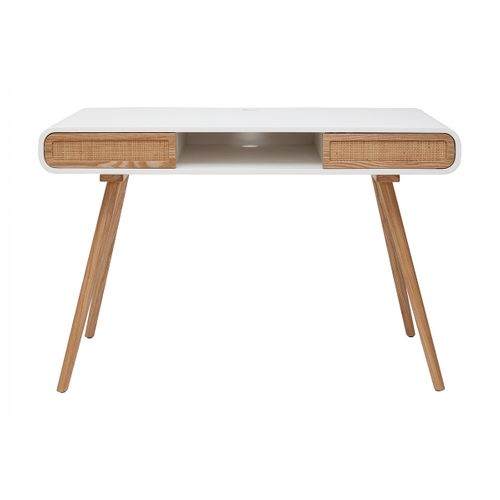 Bureau Avec Rangement Vintage Blanc, Cannage Et Bois Clair L120 Cm Olympe