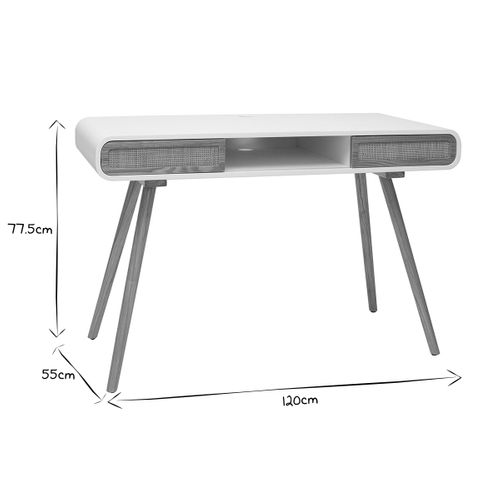 Bureau Avec Rangement Vintage Blanc, Cannage Et Bois Clair L120 Cm Olympe