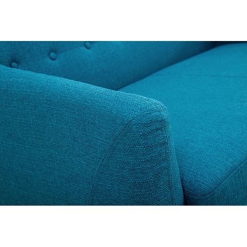 Canapé Scandinave Déhoussable 2 Places En Tissu Bleu Canard Et Bois Clair Ynok