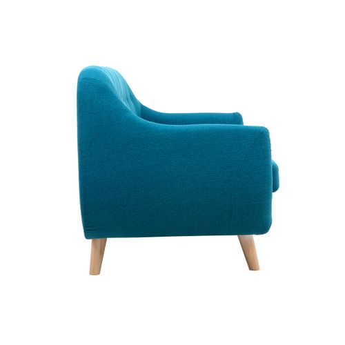 Canapé Scandinave Déhoussable 2 Places En Tissu Bleu Canard Et Bois Clair Ynok