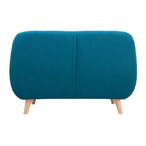 Canapé Scandinave Déhoussable 2 Places En Tissu Bleu Canard Et Bois Clair Ynok