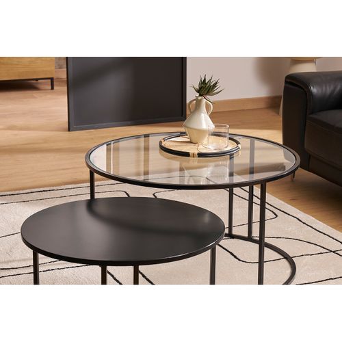 Tables Basses Gigognes Rondes Design Verre Trempé Et Métal Noir Tahl (lot De 2)