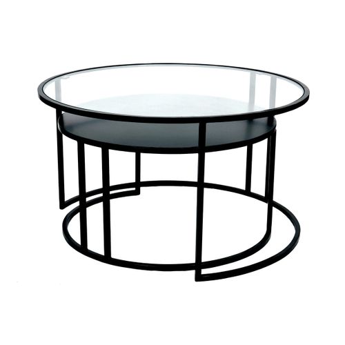 Tables Basses Gigognes Rondes Design Verre Trempé Et Métal Noir Tahl (lot De 2)