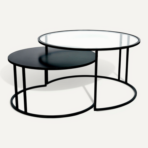 Tables Basses Gigognes Rondes Design Verre Trempé Et Métal Noir Tahl (lot De 2)