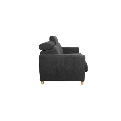 Canapé Convertible 3 Places Avec Têtières Ajustables Gris Anthracite Avec Matelas 13 Cm Goya