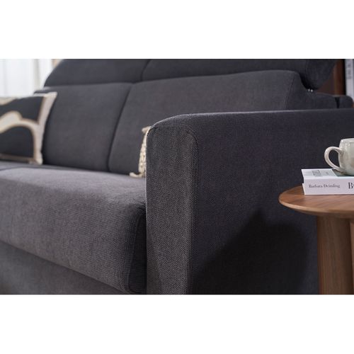 Canapé Convertible 3 Places Avec Têtières Ajustables Gris Anthracite Avec Matelas 13 Cm Goya