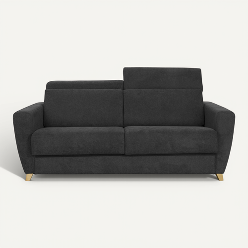 Canapé Convertible 3 Places Avec Têtières Ajustables Gris Anthracite Avec Matelas 13 Cm Goya