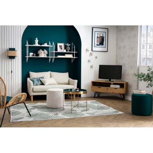 Canapé Scandinave 2 Places En Tissu Beige Et Bois Clair Kate