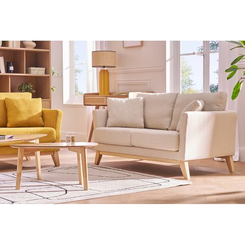 Canapé Scandinave Déhoussable 2 Places En Tissu Beige Et Bois Clair Oslo
