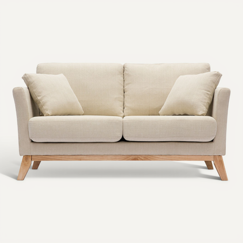 Canapé Scandinave Déhoussable 2 Places En Tissu Beige Et Bois Clair Oslo
