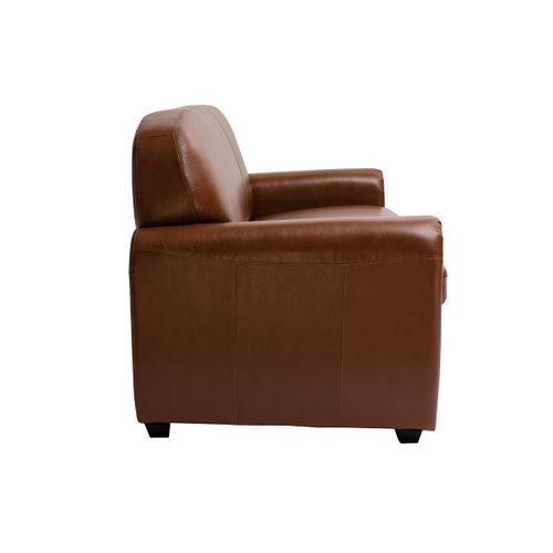 Canapé Convertible Vintage 3 Places Cuir Marron Et Bois Noir Avec Matelas 9 Cm Club