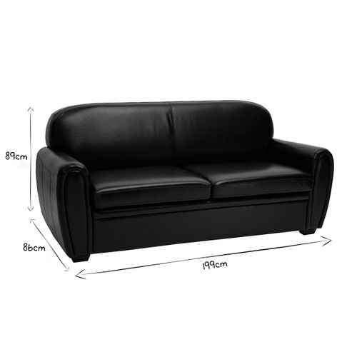 Canapé Convertible Vintage 3 Places Cuir Marron Et Bois Noir Avec Matelas 9 Cm Club