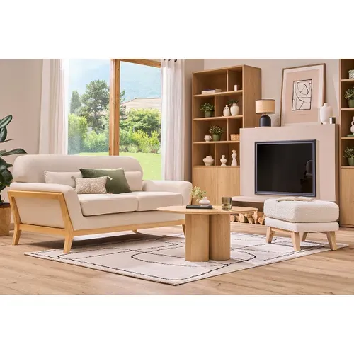 Canapé Scandinave 2 Places En Tissu Beige Et Bois Clair Yoko