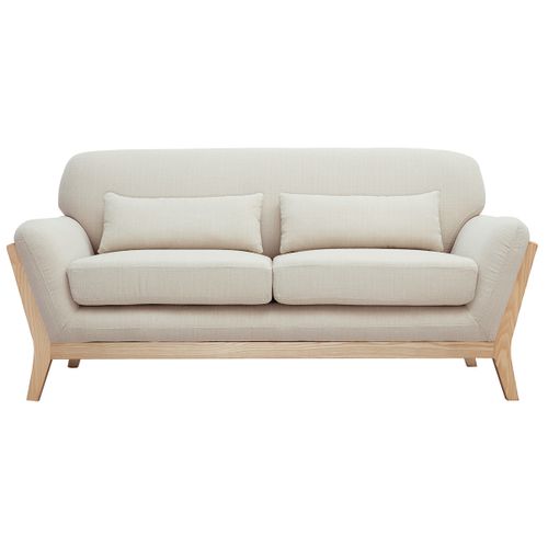 Canapé Scandinave 2 Places En Tissu Beige Et Bois Clair Yoko
