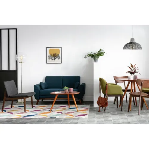 Canapé Scandinave 2 Places En Tissu Effet Velours Jaune Moutarde Et Bois Clair Ektor