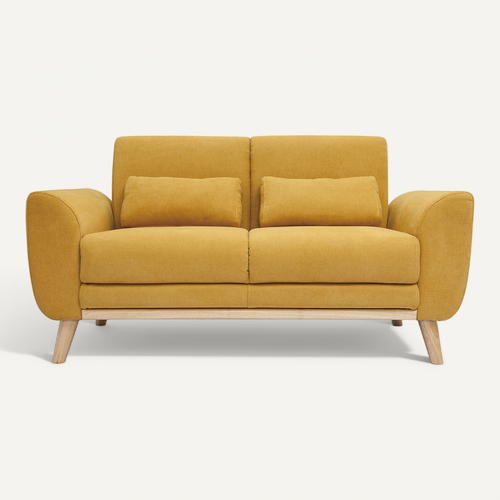 Canapé Scandinave 2 Places En Tissu Effet Velours Jaune Moutarde Et Bois Clair Ektor