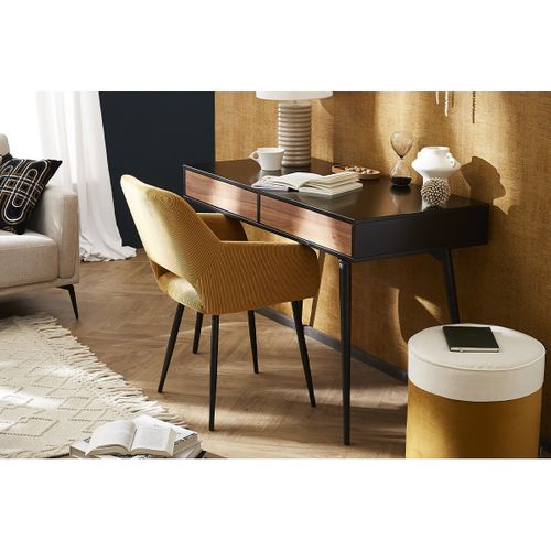 Bureau Avec Rangements 2 Tiroirs Design Noir Mat Et Bois Foncé Noyer L120 Cm Tripoli