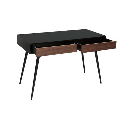 Bureau Avec Rangements 2 Tiroirs Design Noir Mat Et Bois Foncé Noyer L120 Cm Tripoli