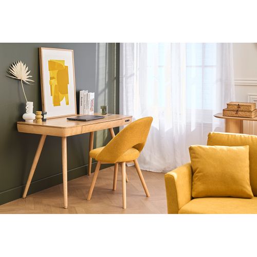 Bureau Connecté Multimédia  Avec Tiroir Bois Clair Massif L120 Cm Clever