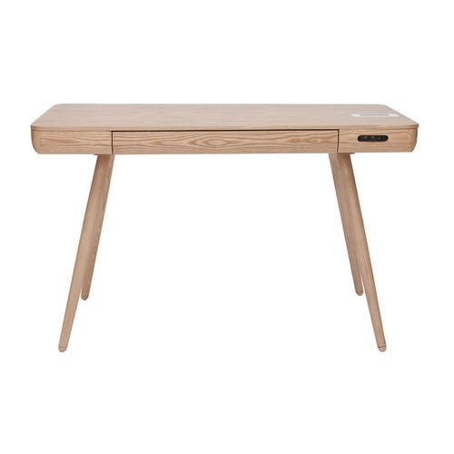 Bureau Connecté Multimédia  Avec Tiroir Bois Clair Massif L120 Cm Clever