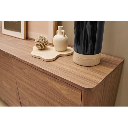 Buffet En Bois Foncé Noyer 2 Portes 3 Tiroirs 180 Cm Benja