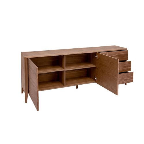 Buffet En Bois Foncé Noyer 2 Portes 3 Tiroirs 180 Cm Benja