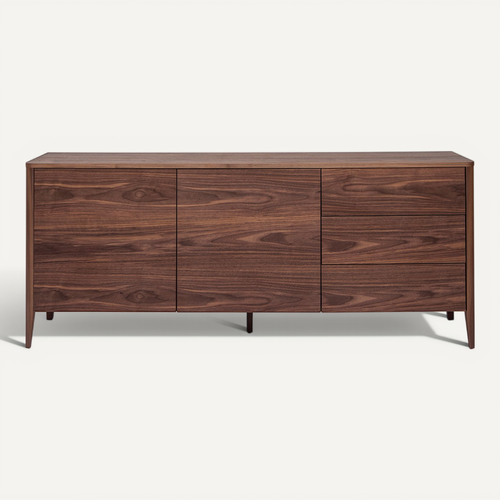 Buffet En Bois Foncé Noyer 2 Portes 3 Tiroirs 180 Cm Benja