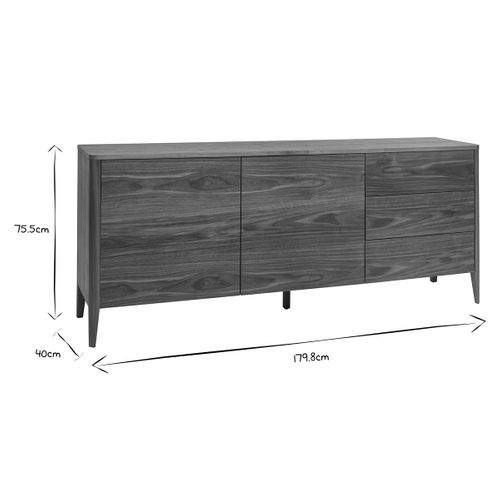 Buffet En Bois Foncé Noyer 2 Portes 3 Tiroirs 180 Cm Benja