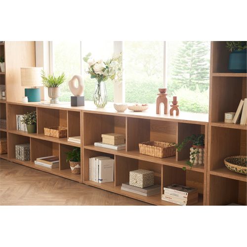 Bibliothèque Basse Finition Bois Blanc L140 Cm Epure