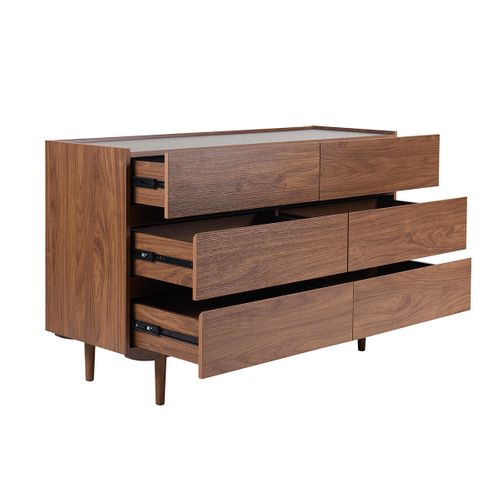 Commode Finition Bois Foncé Noyer 6 Tiroirs L120 Cm Sanaa