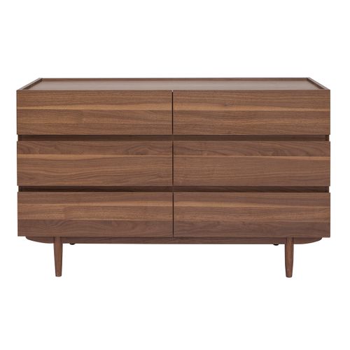 Commode Finition Bois Foncé Noyer 6 Tiroirs L120 Cm Sanaa